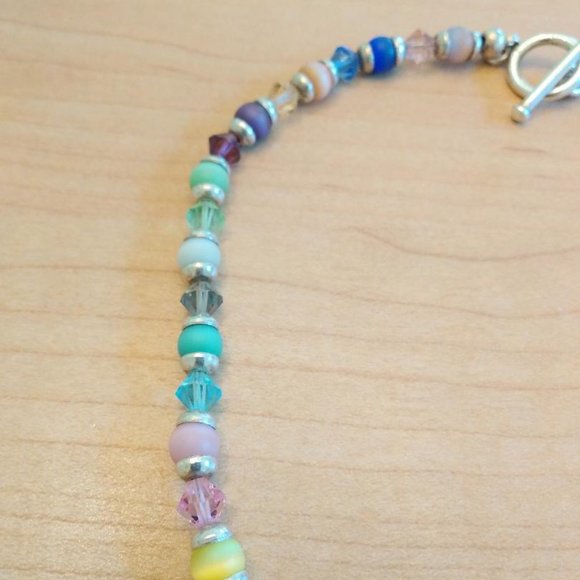 Sterling Silver Necklace with Multi Color Cats Eye Like & Glass Beads - Picture 5 of 6